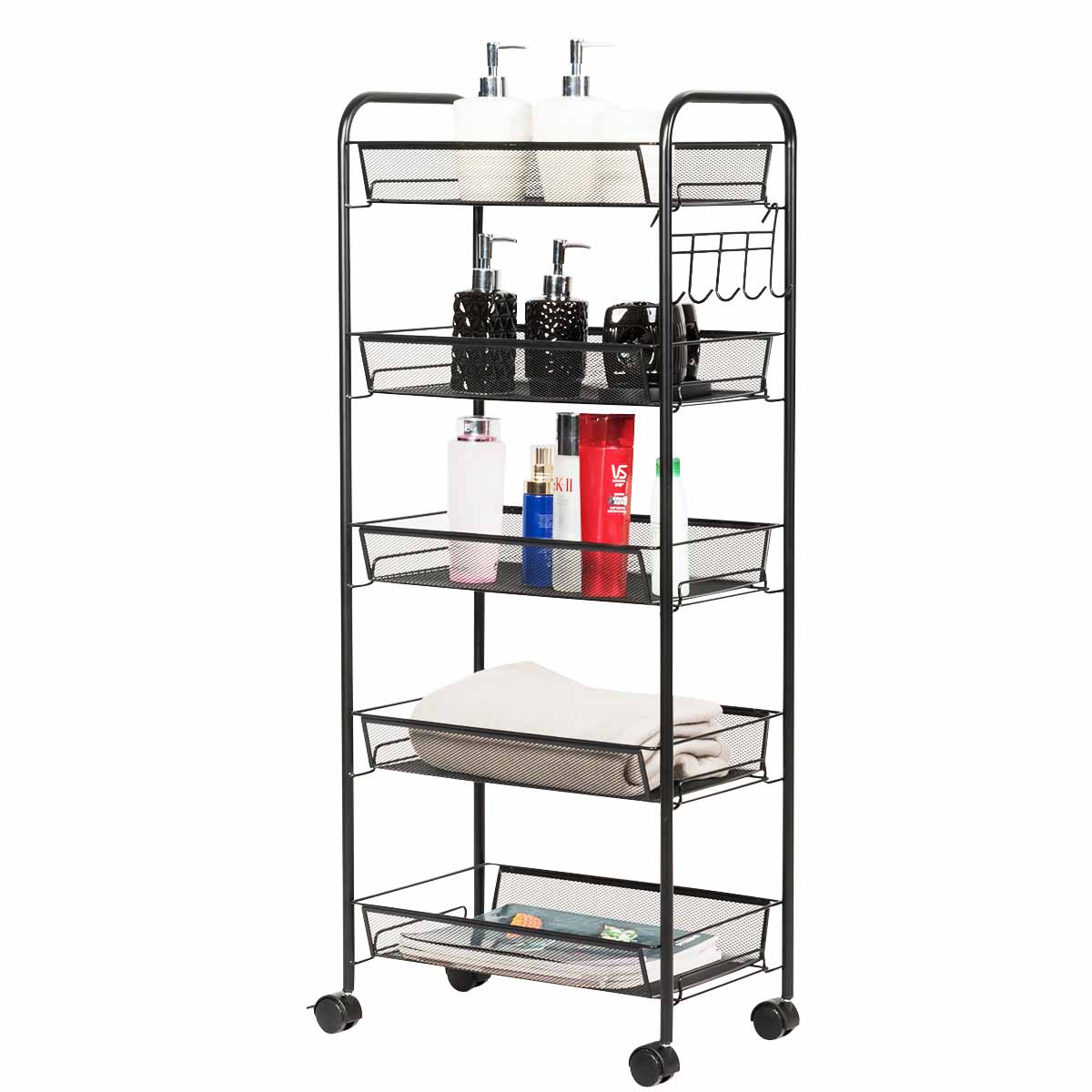 Topbuy 5Tier Mesh Rolling Utility Cart Storage Basket Home Kitchen w/Wheel Black