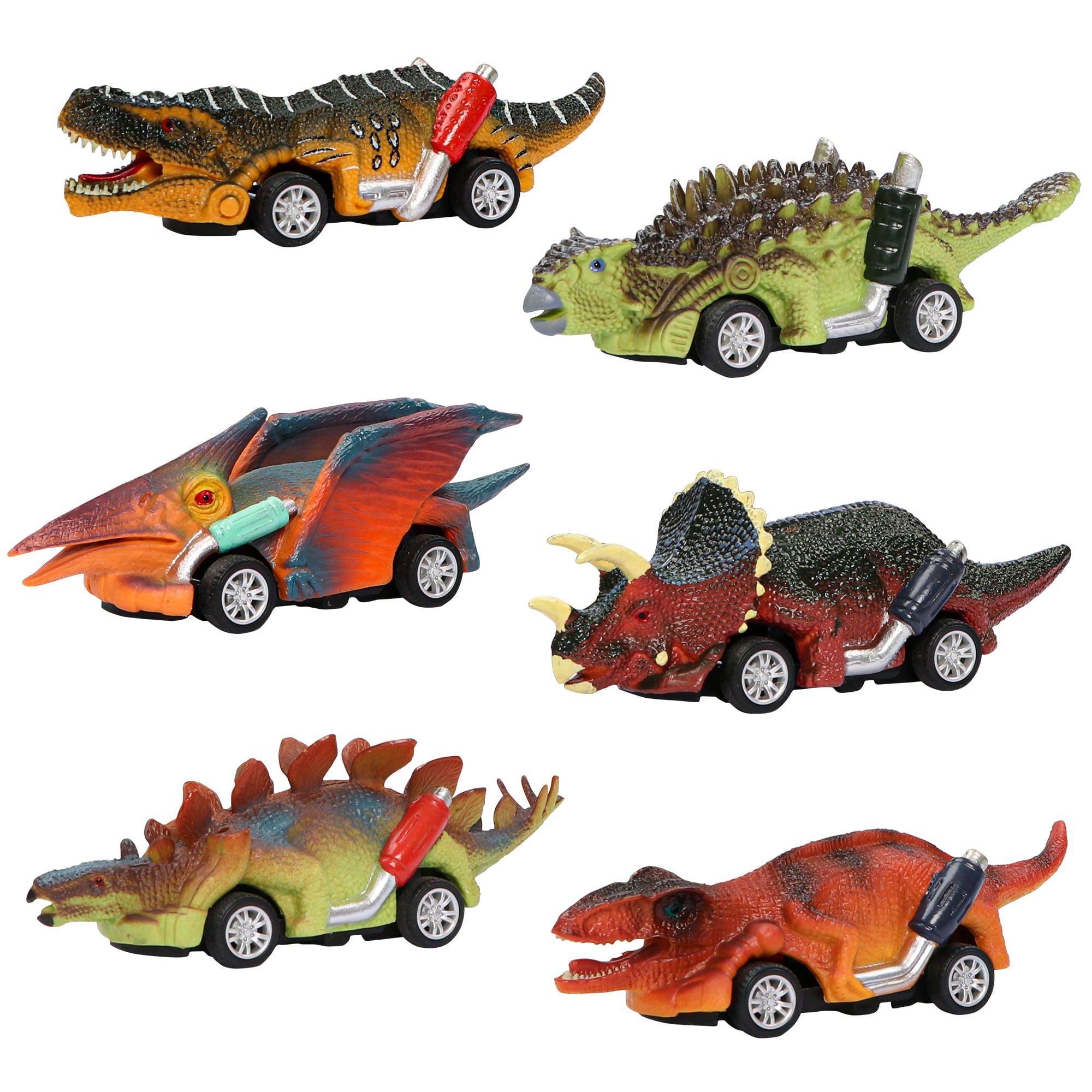 Beefunni Dinosaur Toy Pull Back Cars， 6 Pack Dinosaur Car Toys Dinosaur Games with T-Rex Gift for 3-5 Year Old Boys and Toddlers