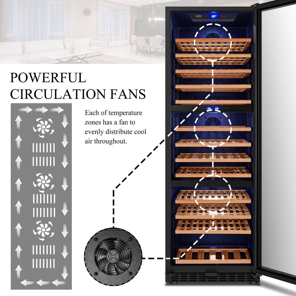 LANBO 23 in. 149-Bottle Stainless Steel Triple Zone Wine Refrigerator LW144T