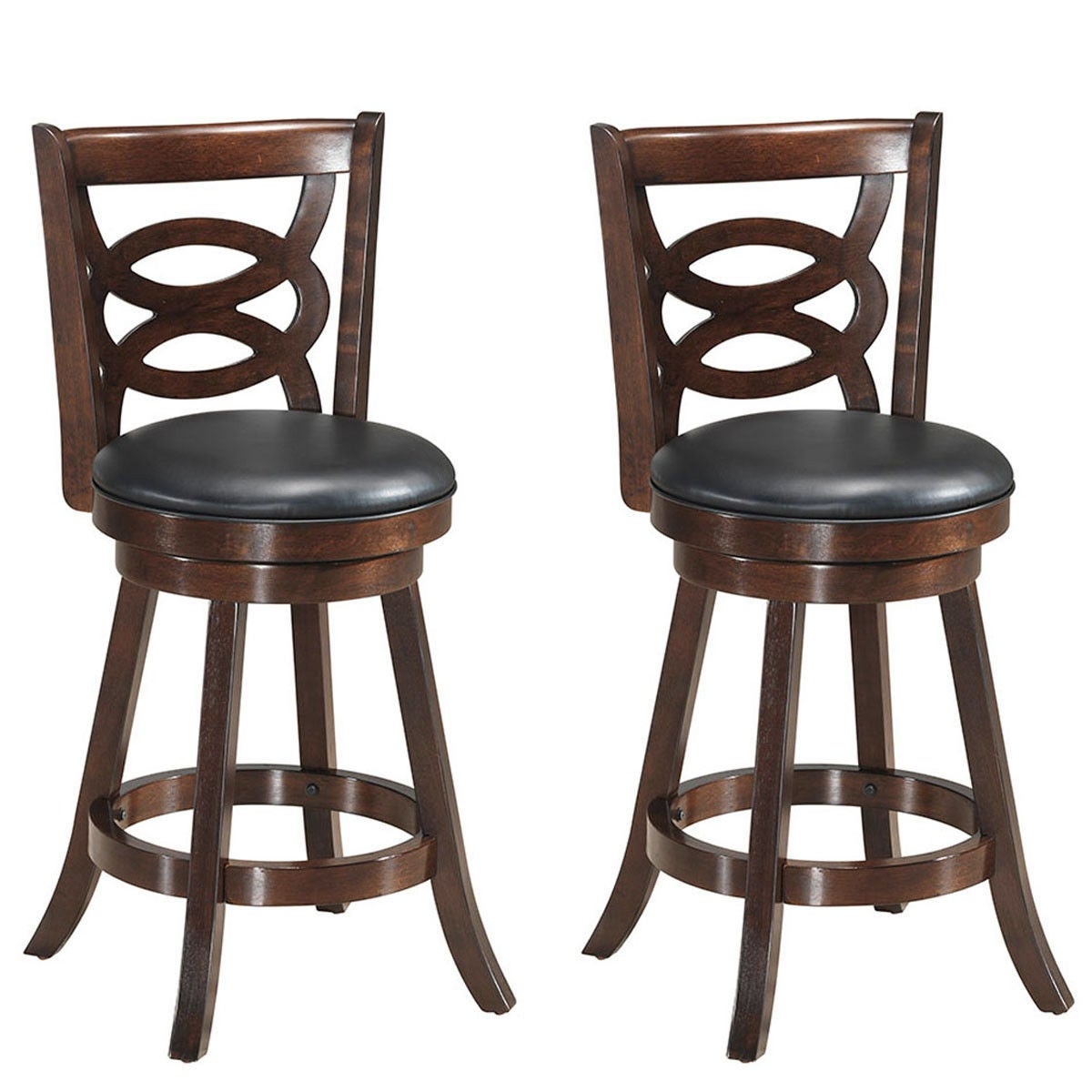 Costway Set of 2 Bar Stools 24'' Height Wooden Swivel Backed Dining - 17.5''x19''x38''(WxDxH)