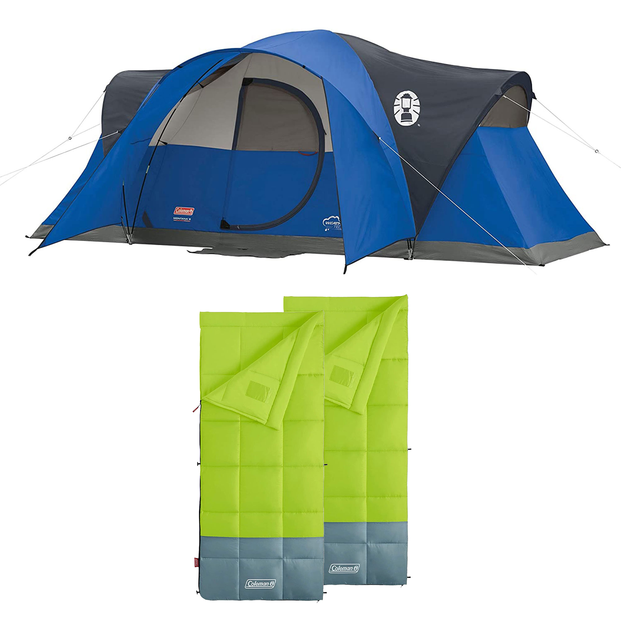 Coleman Montana 8 Person Tent and Kompact 30 Degree F Sleeping Bag (2 Pack)