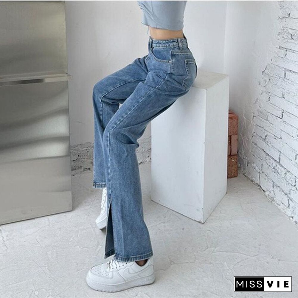 Woman Jeans High Waist Clothes Wide Leg Denim Clothing Blue Streetwear Vintage Quality Fashion Harajuku Straight Pants