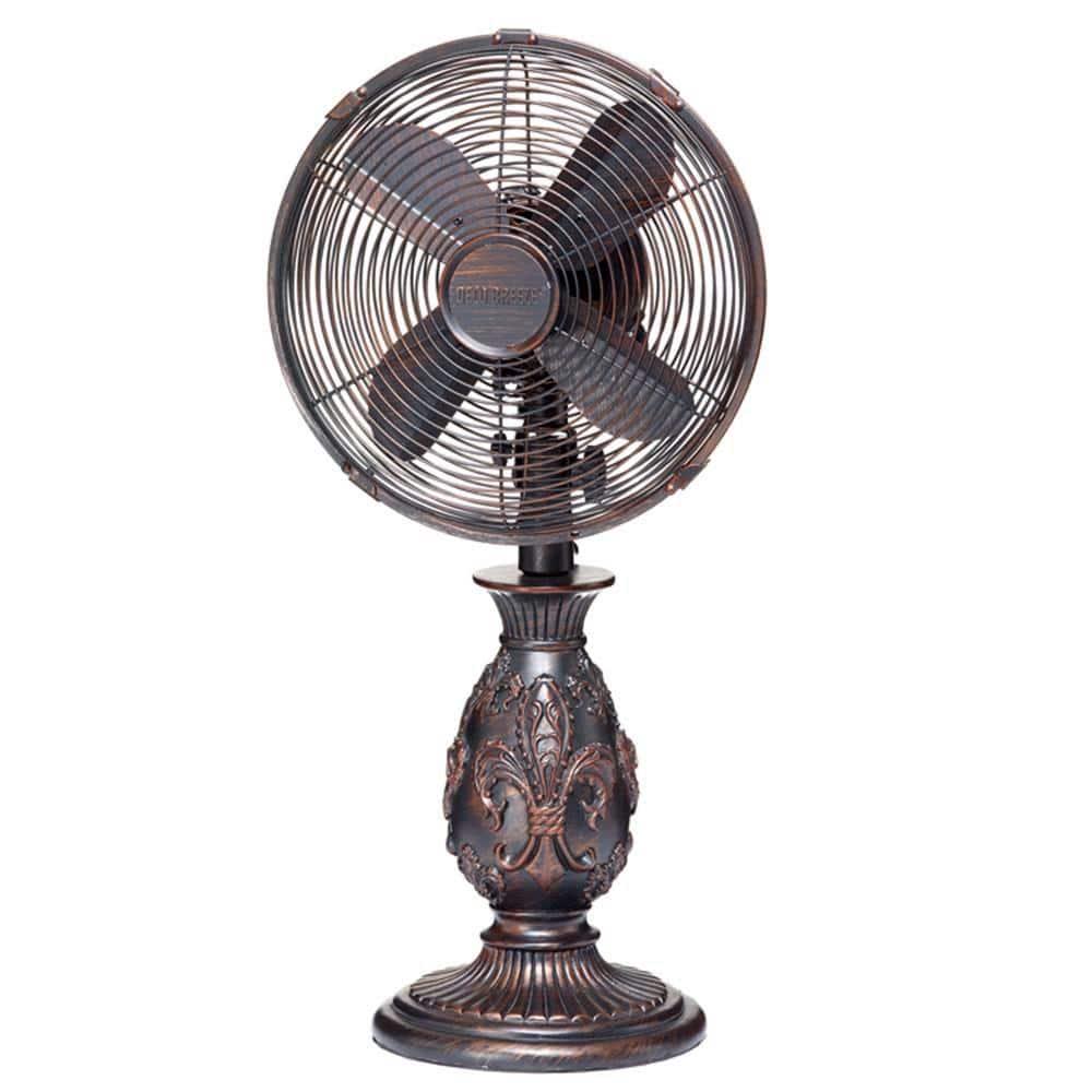 Deco Breeze 10 in Copper Fleur De Lis Table Fan