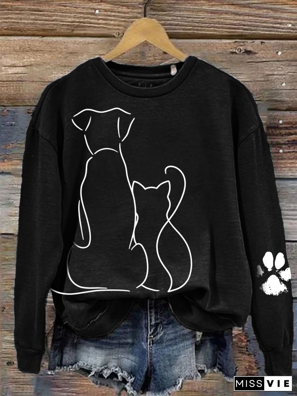 Cat & Dog Line Art Paw Print Comfy Sweatshirt