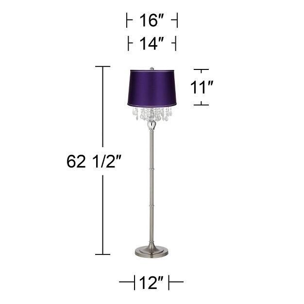 Tall Brushed Nickel Silver Crystals Dark Purple Satin Drum Shade For Living Room Bedroom Office House