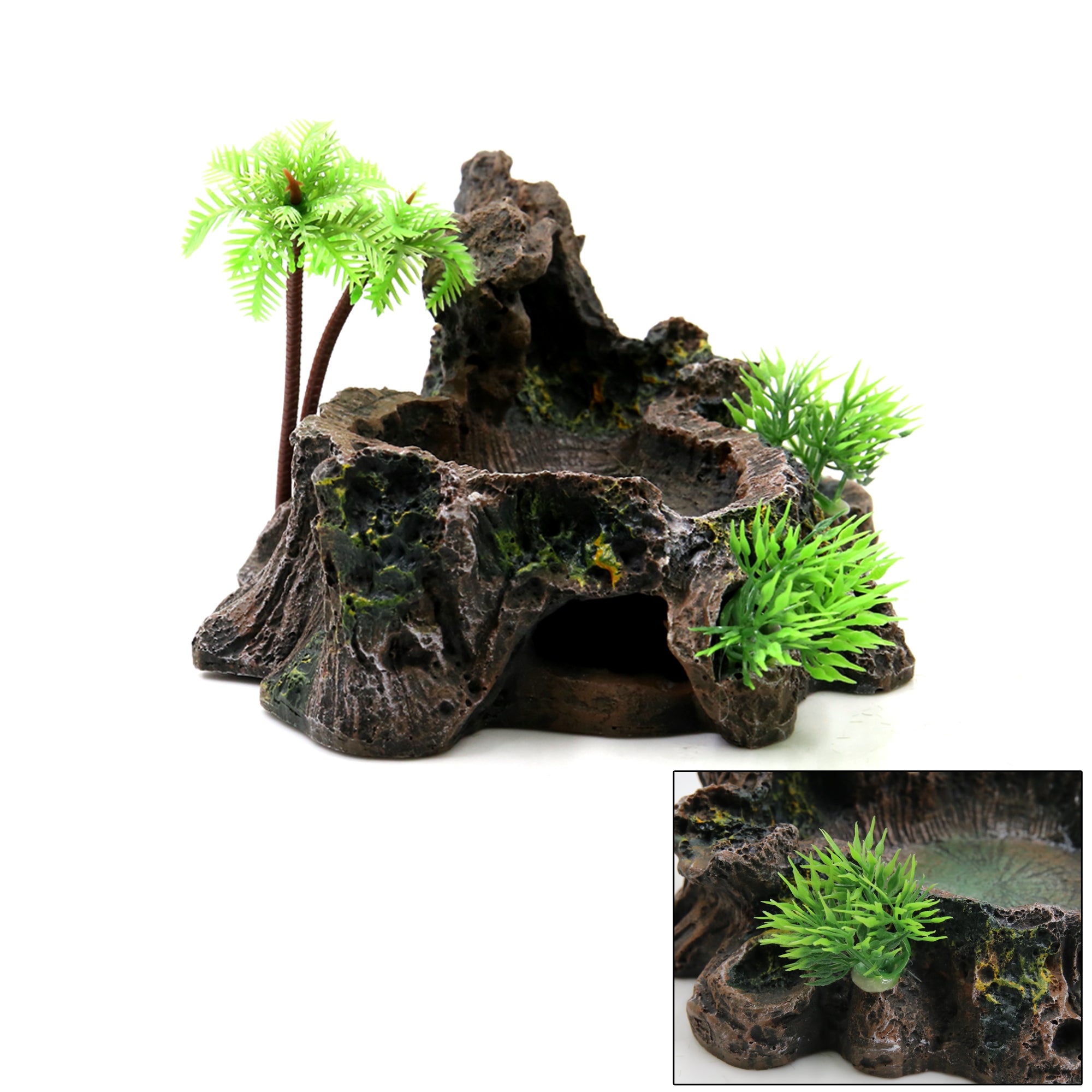 Unique Bargains Black Resin Lifelike Tree Trunk Design Food Water Bowl Decor for Reptiles