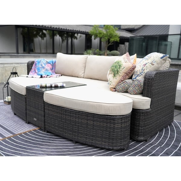 4-piece Patio Wicker Daybed Set with Side Table - Overstock - 19209038