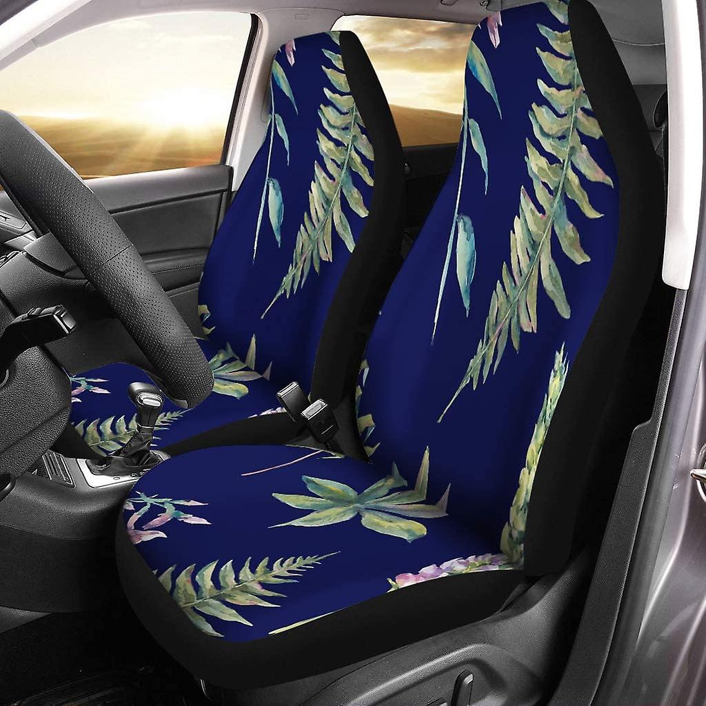 Set Of 2 Car Seat Covers Dark Blue Flowers Universal Auto Front Seats Protector Fits For Car，suv Sedan，truck