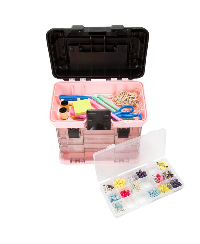 Stalwart Portable Tool Box with Drawers - Durable Parts Organizer with 4 Compartments for Hardware， Tackle， Beads， Accessories， and More by (Pink)