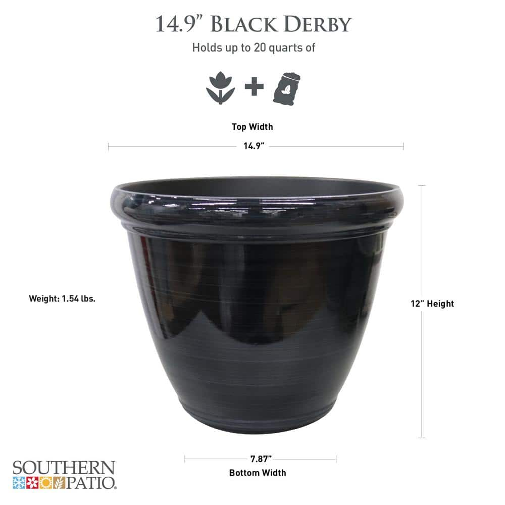 Southern Patio Derby Large 15 in. x 12 in. 20 QT Black High-Density Resin Outdoor Planter HDR-088745