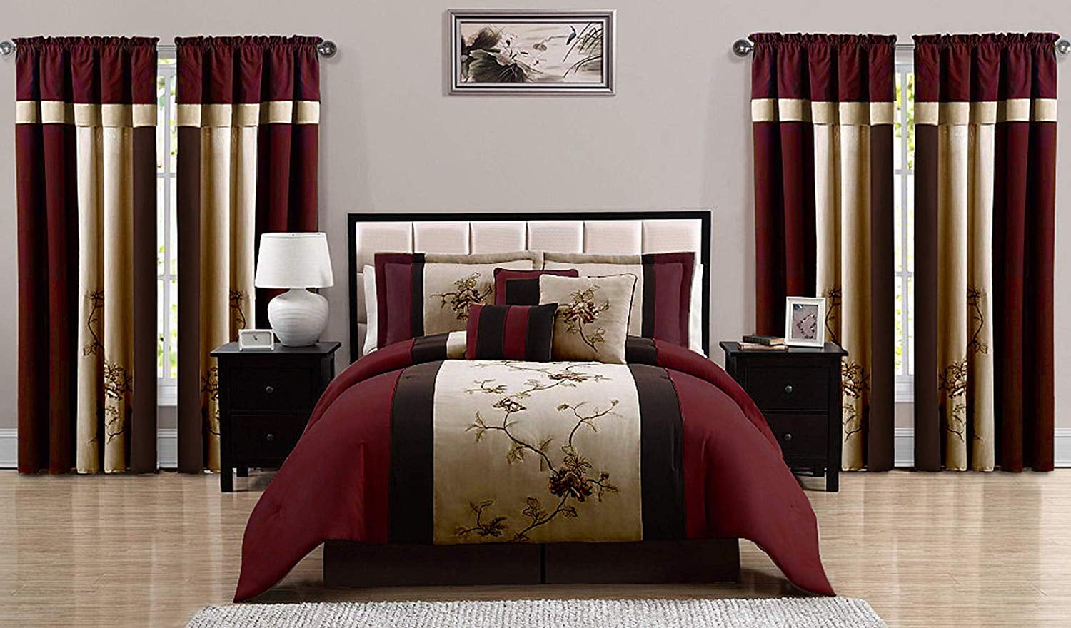 Chezmoi Collection Vienna 7-Piece Embroidered Floral Comforter Set