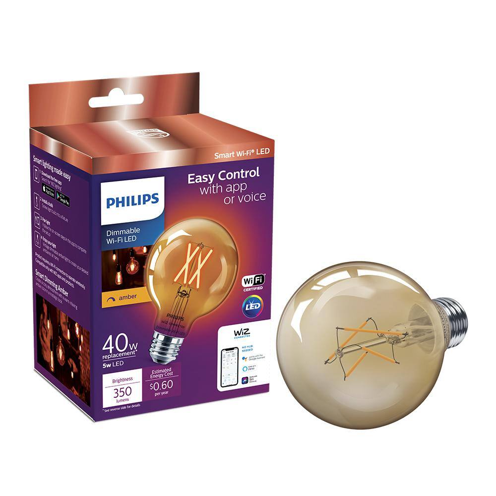 Philips 40-Watt Equivalent G25 LED Smart Wi-Fi Light Bulb Amber (2000K) powered by WiZ (1-Pack) 555540