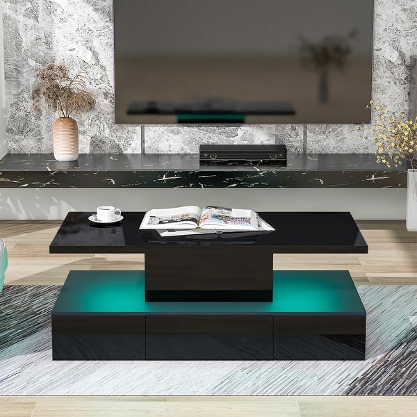 Modern Glossy Coffee Table with Plug-in 16 Colors LED Lighting