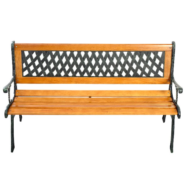 Tangkula Garden Metal Bench Porch Path Hardwood Chair For Patio Park Outdoor Deck