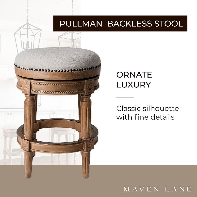 Maven Lane Pullman Backless Counter Stool In Weathered Oak Finish W/ Sand Color Fabric Upholstery