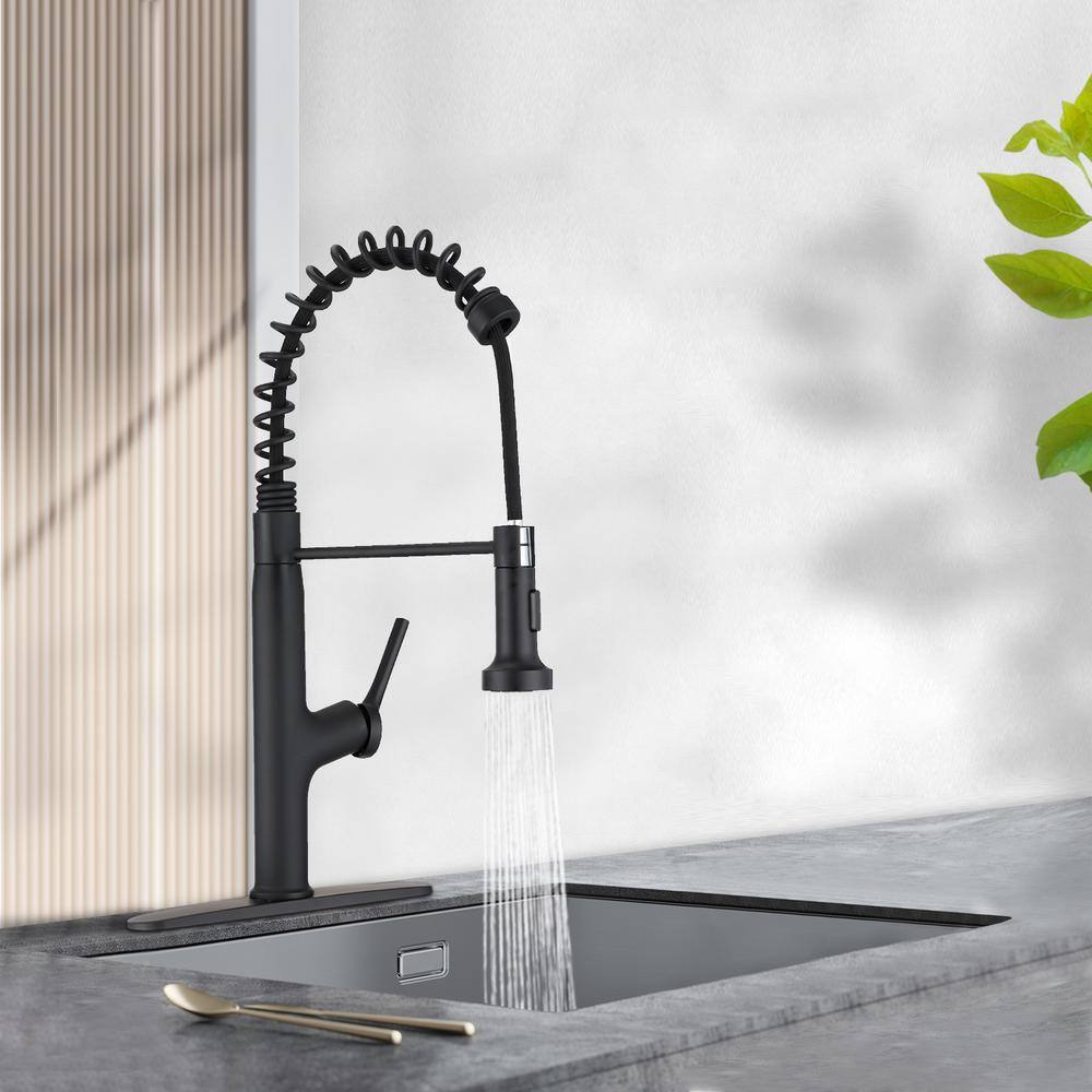 YASINU Single Handle Pull-Out Sprayer Kitchen Faucet with Deckplate Included In Matte Black YNZH9936-MB