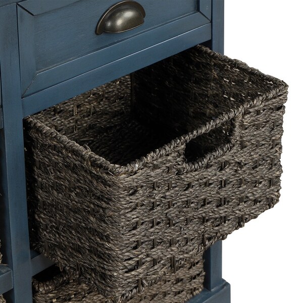 Rustic Storage Cabinet with Two-Drawer and Four Classic Rattan Basket