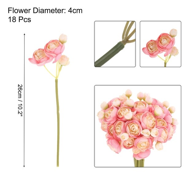 Artificial Ranunculus Flowers，18pcs Faux Silk Flower for Wedding