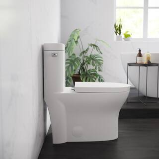 Swiss Madison Monaco 1-Piece 1.28 GPF Elongated Left Side Single Flush Handle Toilet in Glossy White SM-1T109