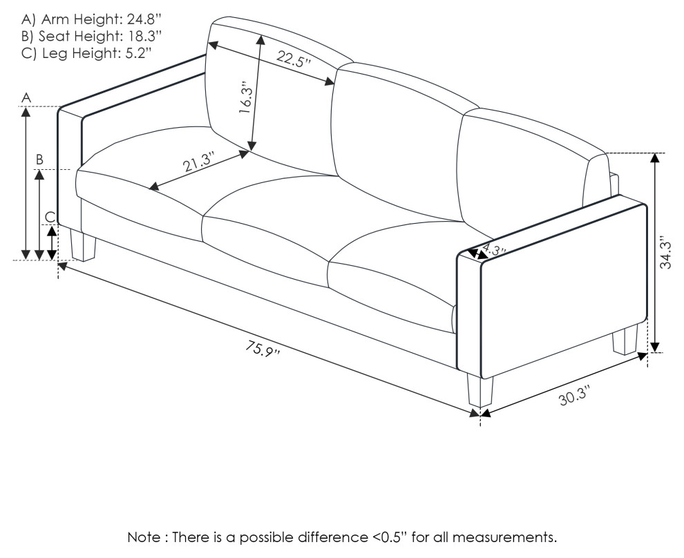 Furinno Bayonne Modern Upholstered 3 Seater Sofa  Gunmetal   Transitional   Sofas   by VirVentures  Houzz