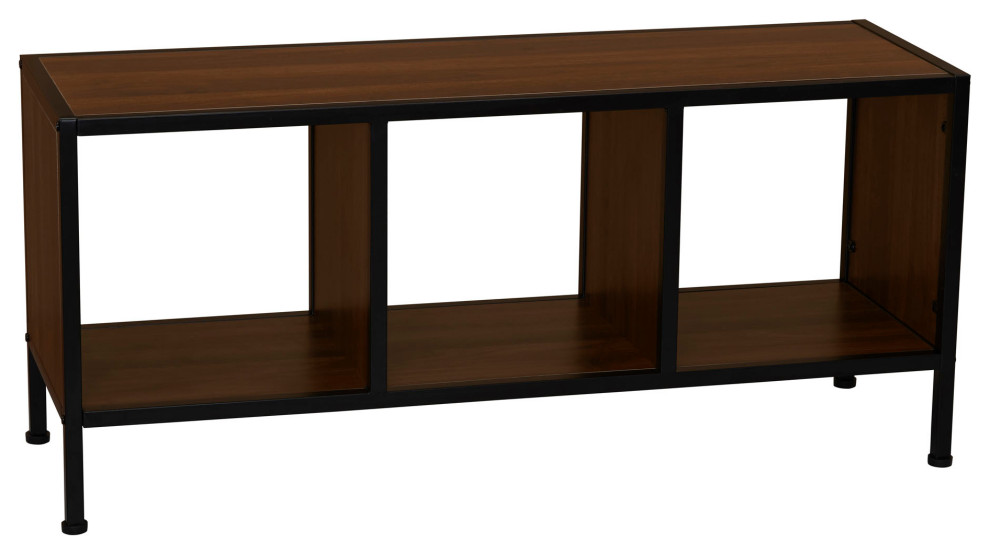 TV Stand Coffee Table  Square Cube Storage Mid Century Walnut  Black Metal   Industrial   Entertainment Centers And Tv Stands   by Household Essentials  Houzz