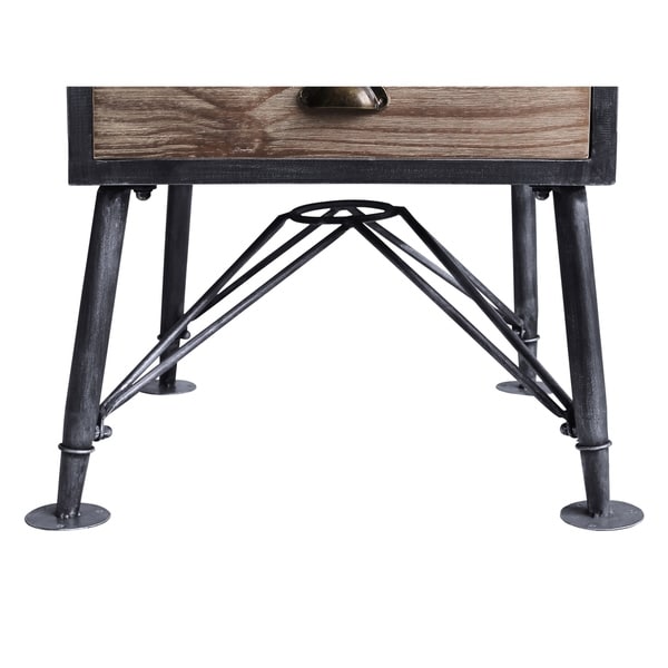 Armen Living Mathis Industrial 2-Drawer End Table in Industrial Grey and Pine Wood