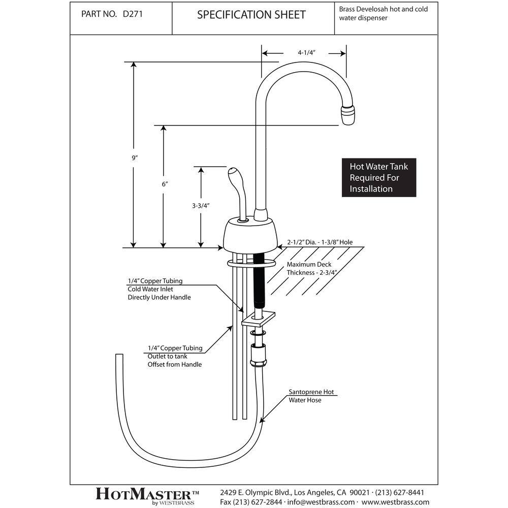 Westbrass 9 in. Velosah 1-Handle Hot Water Dispenser Faucet (Tank sold separately) Matte Black D271-NL-62