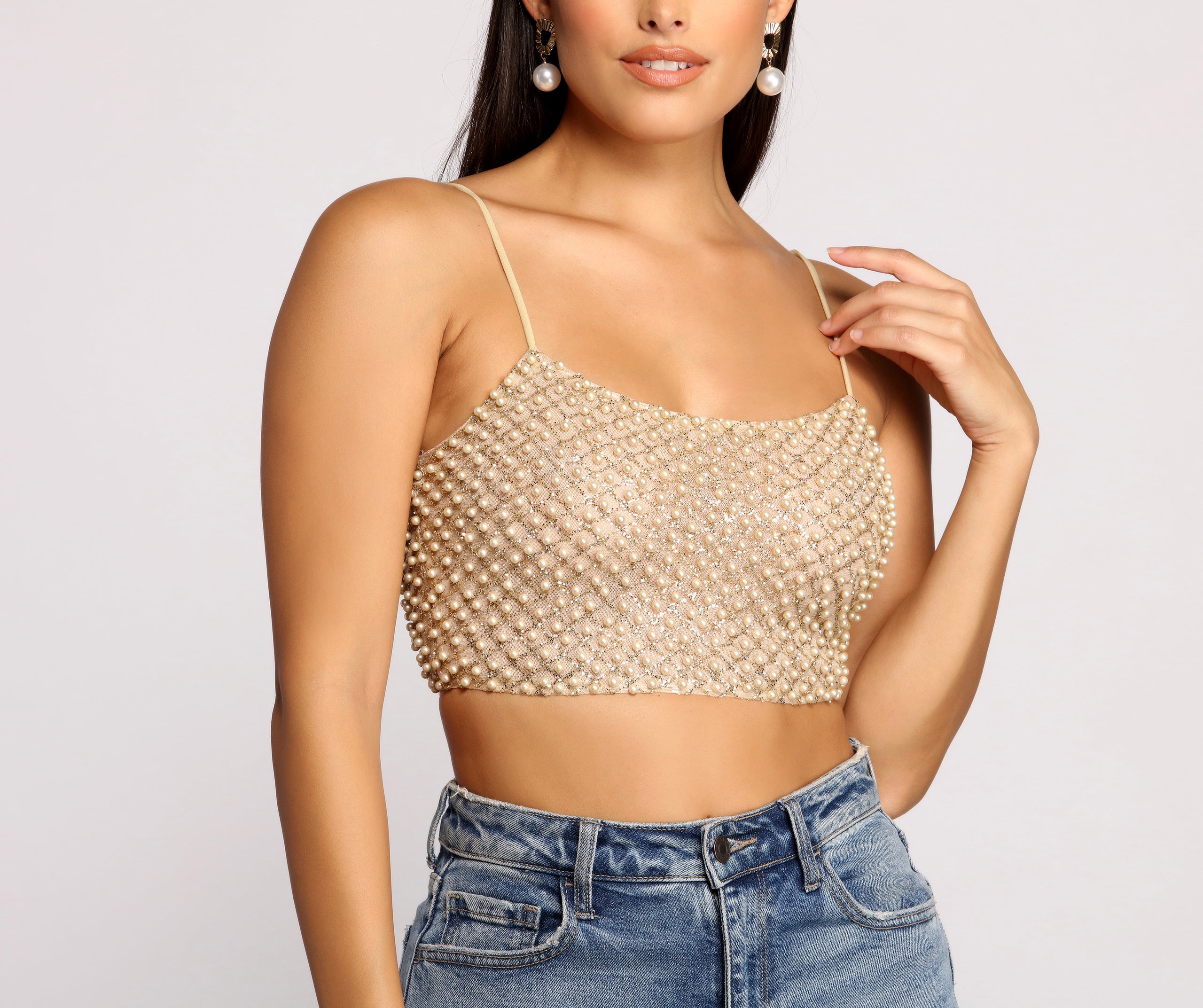 So Rare Pearl Embellished Crop Top