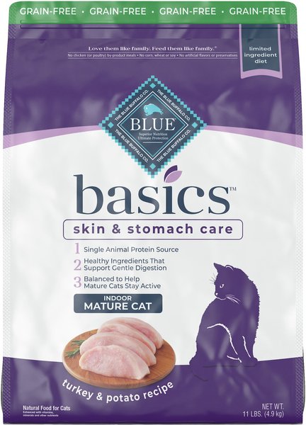 Blue Buffalo Basics Skin and Stomach Care Grain-Free Formula Turkey and Potato Indoor Mature Dry Cat Food