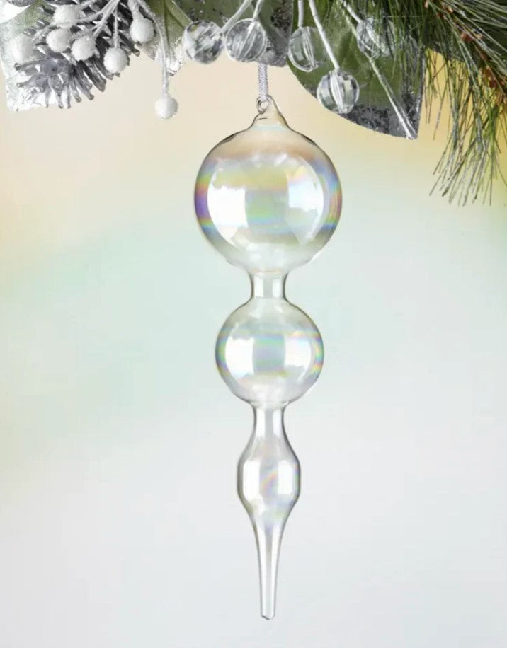 11 Clear Iridescent Bubblegum Glass Finial