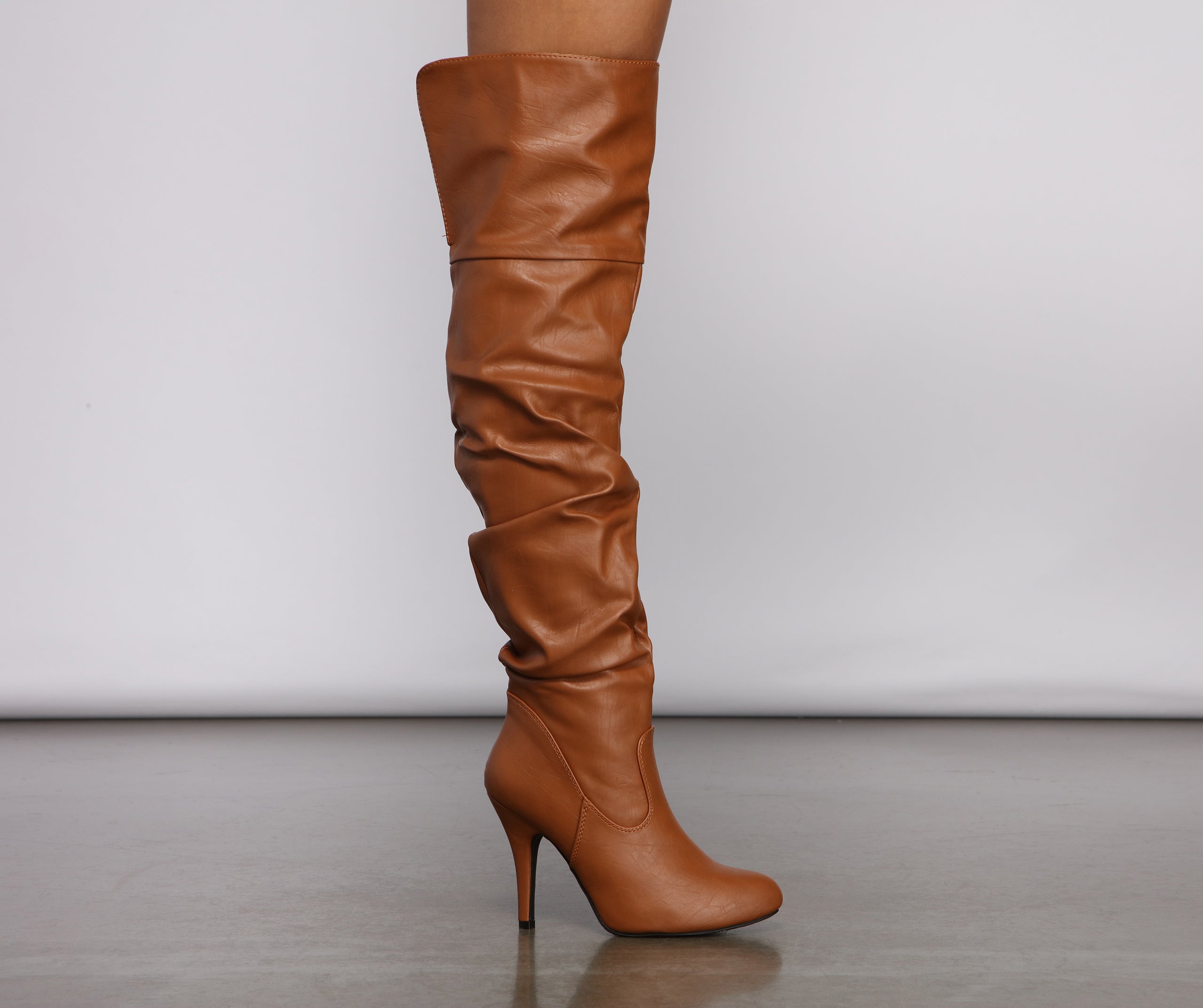 Faux Leather Ruched Stiletto Boots