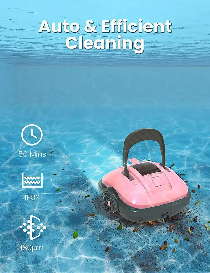 Cordless Robotic Pool Cleaner, Automatic Pool Vacuum, IPX8 Waterproof, Dual-Motor, 180μm Fine Filter, Ideal for Above Ground Pool and Flat Bottom In Ground Pool Up to 525 Sq.Ft,