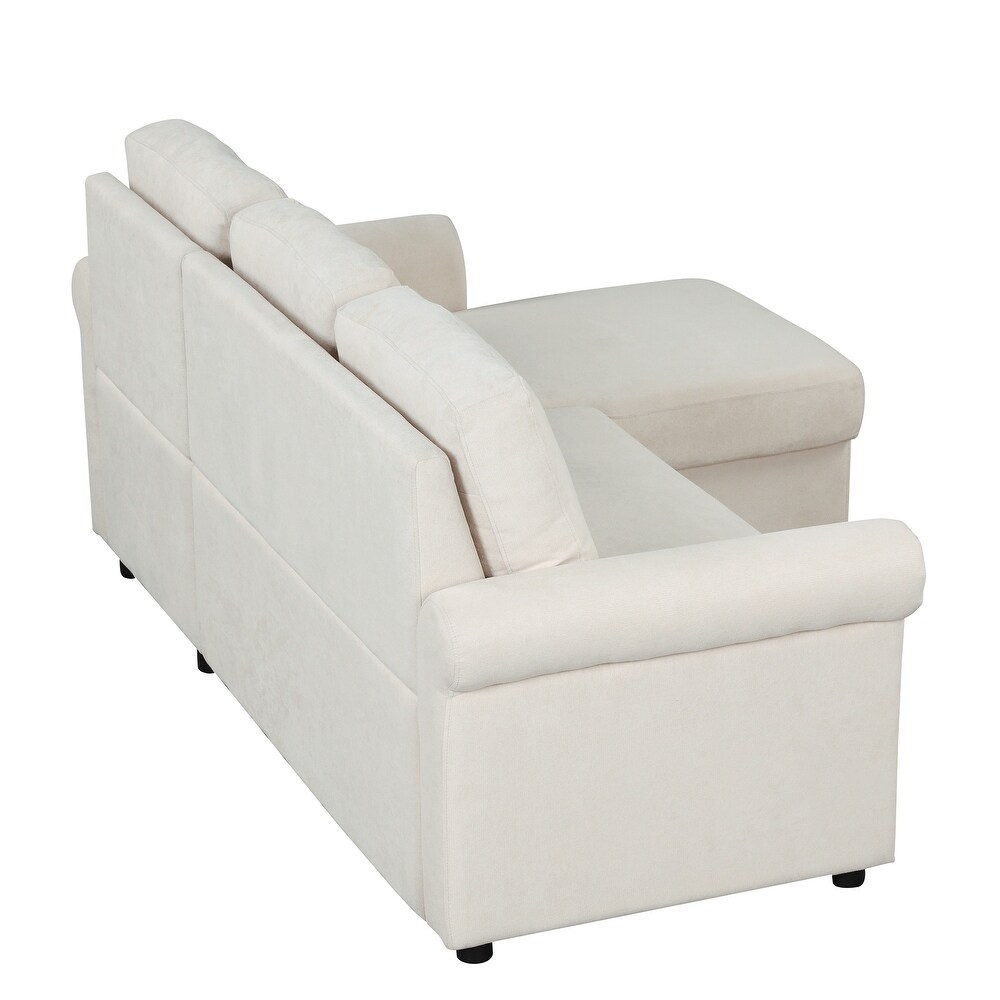 Beige Convertible Sleeper Sofa Bed with Storage Chaise Sleeper Bench