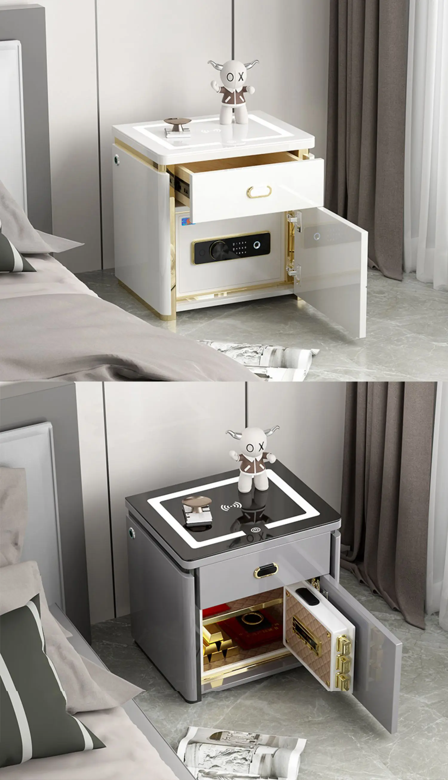 2023 Summer Hot Sale Now! Smart Bedside Table W/ Built-in Safe for Safe Storage