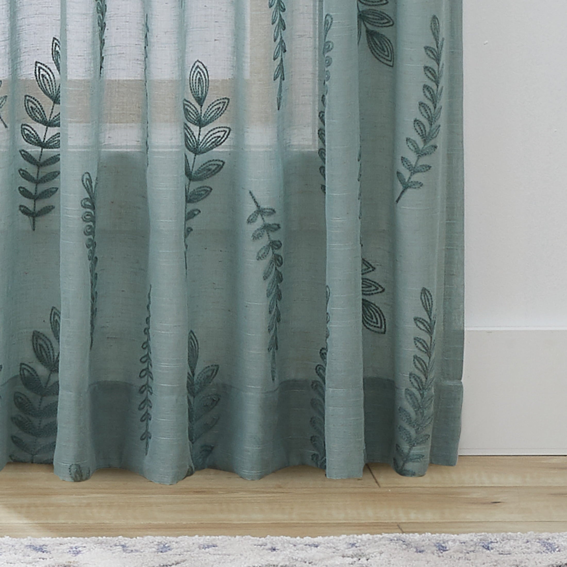 Better Homes & Gardens Embroidered Botanical Sheer 108Single Curtain Panel Green River , Polyester Linen