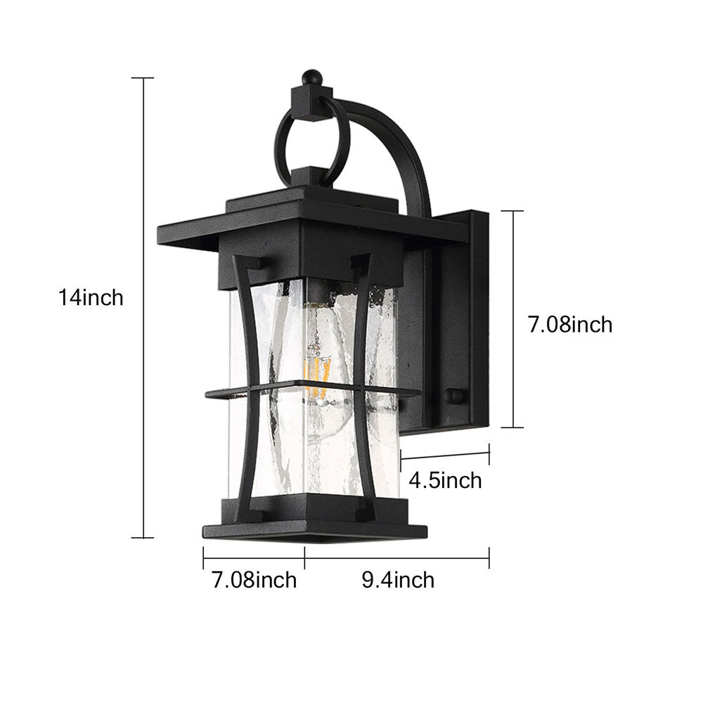 ANQIDI Waterproof Outdoor Wall Sconces Light Fixtures Exterior House Wall Lamps Black Metal with Clear Seeded Glass