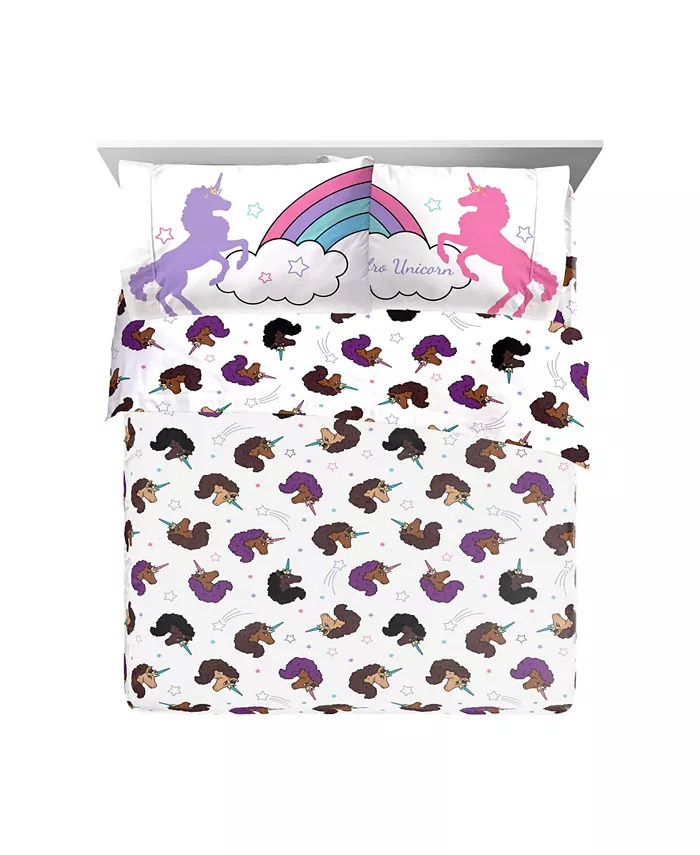 Jay Franco Afro Unicorn Unique， Divine， Magical Microfiber Sheet Set Collection