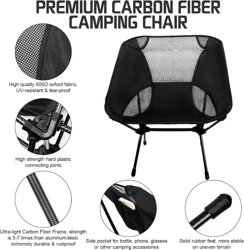 Portable Camping Chair  Lightweight Foldable Outdoor Chair for Hiking Beach  Compact Backing Chair Lawn Chair