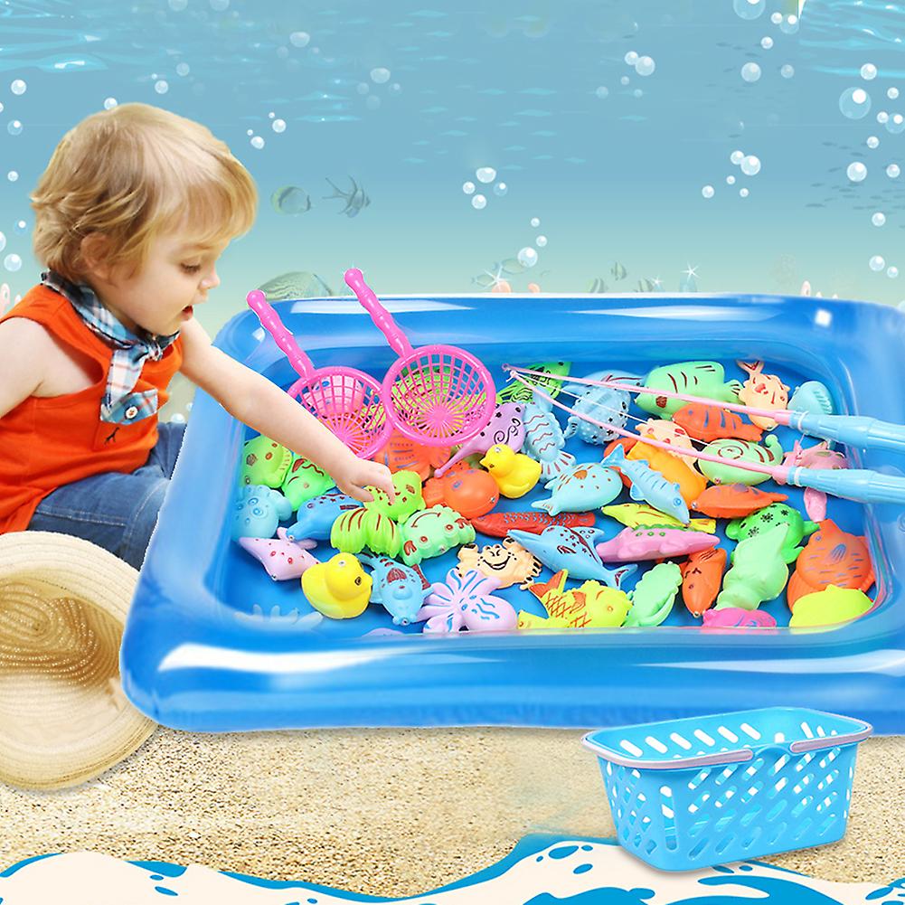 52 Piece Set Double Layer Round Pool Magnetic Fishing Toy With 2 Storage Basket Outdoor Fishing Toy Summer Swimming Pool Baby Playing In Water Toys Fo