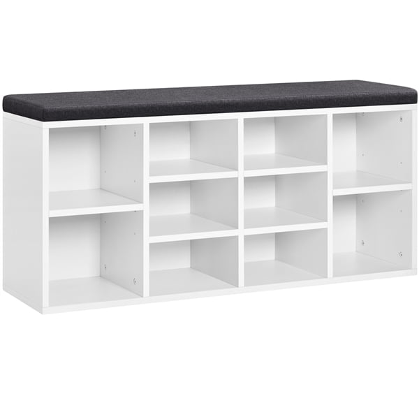 Topeakmart 41.5'' Shoe Storage Bench Organizer with 10 cubbies and Cushion Seat， White