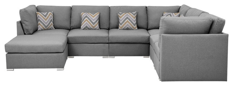 Amira Gray Fabric Reversible Modular Sectional Sofa with Ottoman  89825 7A   Contemporary   Sectional Sofas   by PARMA HOME  Houzz