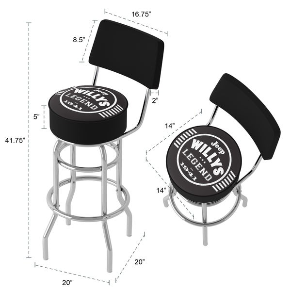 Jeep Willys Legend 360 Degree Swivel Barstool with Foam Padded Seat And Back - 20 x 20 x 31