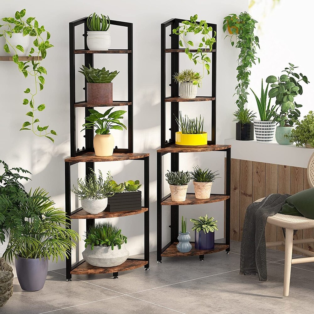 60 Inch Tall Corner Shelf  5 Tier Small Bookcase  Industrial Plant Stand for Living Room  Bedroom  Home Office