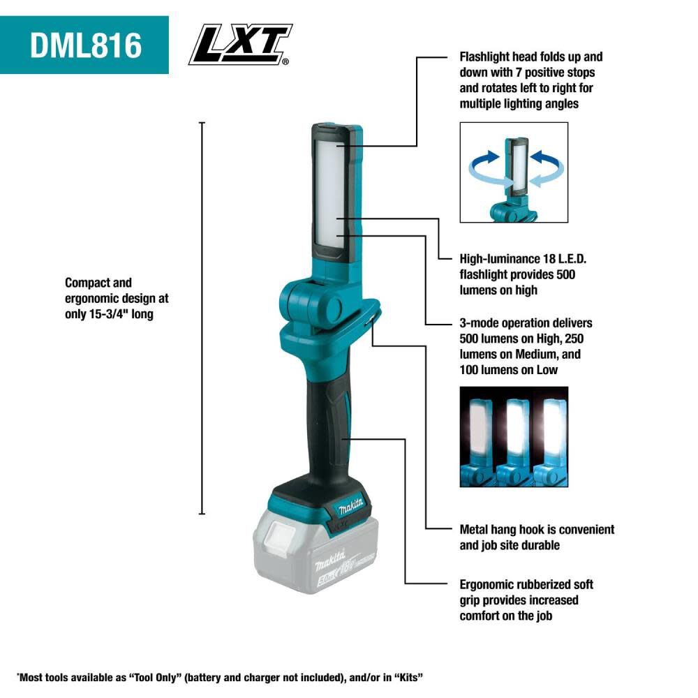 Makita 18V LXT Lithium-Ion Cordless 18 L.E.D. Flashlight Flashlight Only DML816 from Makita