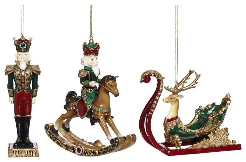 Mark Roberts 2020 Collection Nutcracker/Sled Ornament 4 6 quotAssortment of 3   Contemporary   Christmas Ornaments   by Silver  ampCrystal Gallery  Houzz