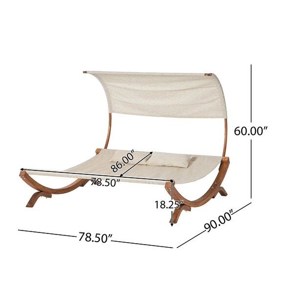 1Piece Solid Wood Outdoor Daybed with Two Pillows and Canopy