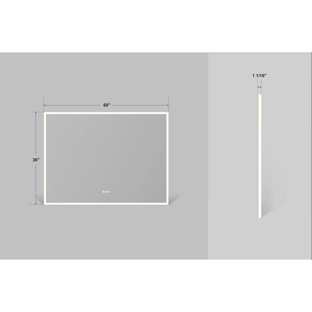 niveal 60 in. W x 36 in. H Rectangular Frameless LED Wall Bathroom Vanity Mirror LMO04-6036DF2