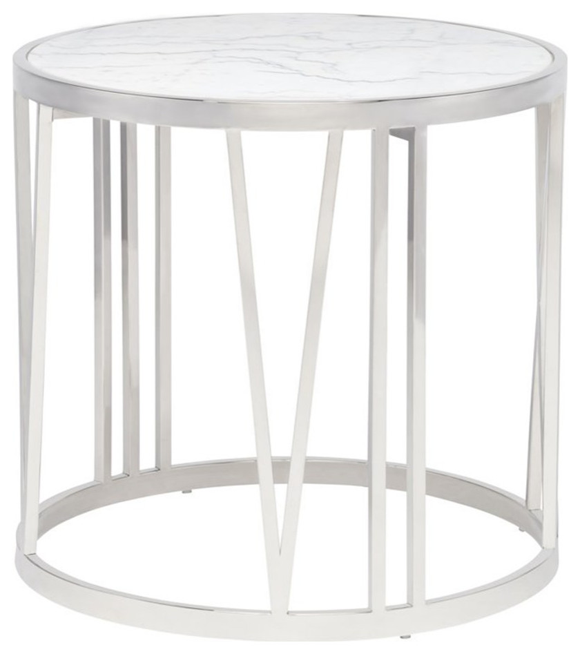 Home Square Roman Round Marble Top End Table in Silver and White   Set of 2   Contemporary   Side Tables And End Tables   by Homesquare  Houzz