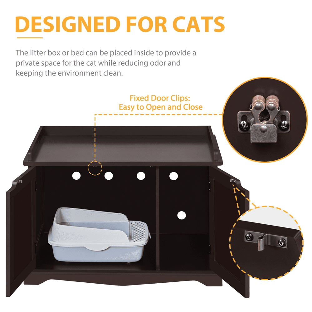 Topeakmart Wood Cat Litter Box Enclosure with Double Doors， Espresso