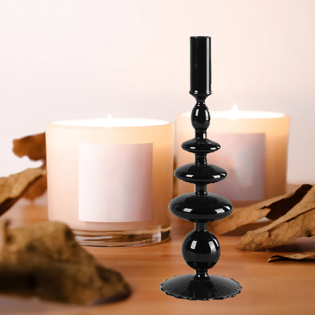 Candle Holder Black Glass Cylindrical Taper Pillar Candlesticks Livng Room Dining Table Decoration Centerpieces Coffee Table Ornament C